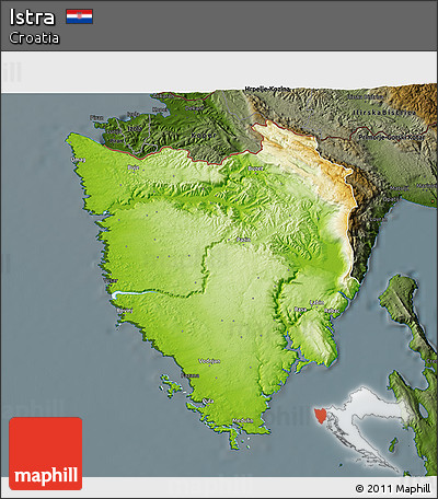 Physical 3D Map of Istra, darken