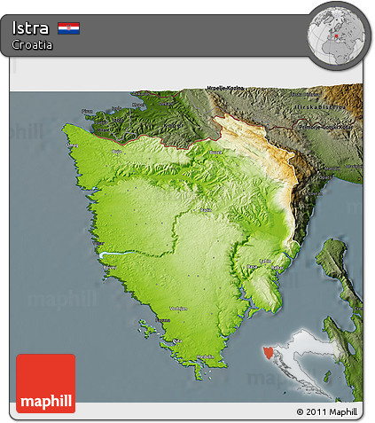 Physical 3D Map of Istra, darken