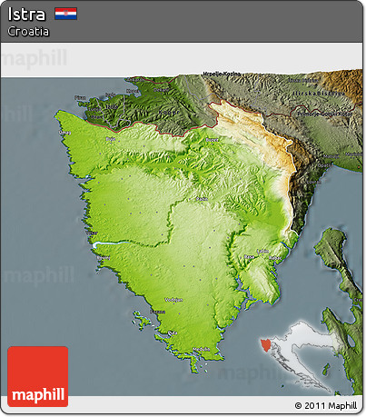 Physical 3D Map of Istra, darken