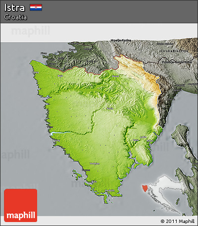 Physical 3D Map of Istra, darken, semi-desaturated