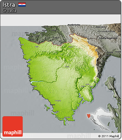 Physical 3D Map of Istra, darken, semi-desaturated