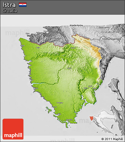 Physical 3D Map of Istra, desaturated