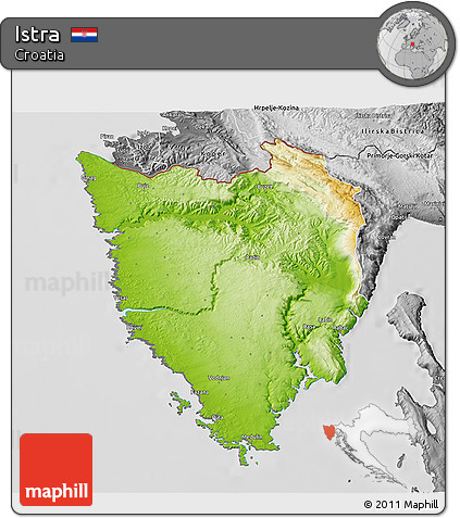 Physical 3D Map of Istra, desaturated