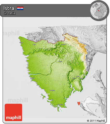 Physical 3D Map of Istra, lighten, desaturated