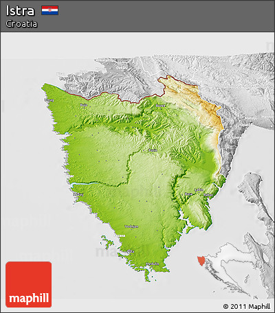 Physical 3D Map of Istra, lighten, desaturated