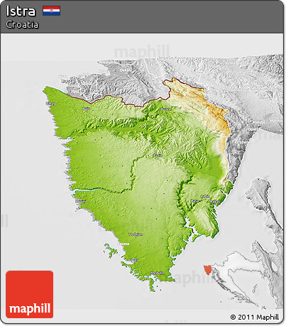 Physical 3D Map of Istra, lighten, desaturated