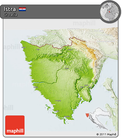 Physical 3D Map of Istra, lighten