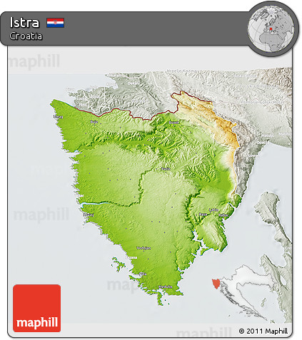 Physical 3D Map of Istra, lighten, semi-desaturated