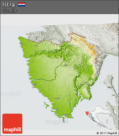 Physical 3D Map of Istra, lighten, semi-desaturated