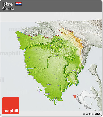 Physical 3D Map of Istra, lighten, semi-desaturated