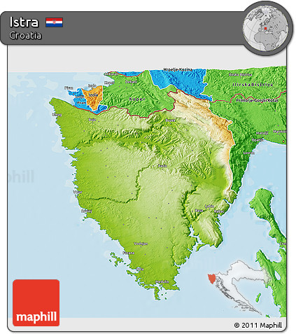 Physical 3D Map of Istra, political outside