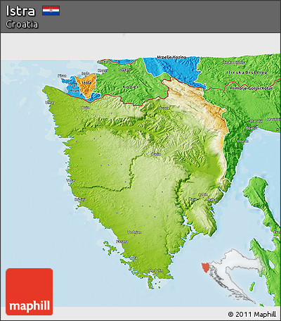 Physical 3D Map of Istra, political outside