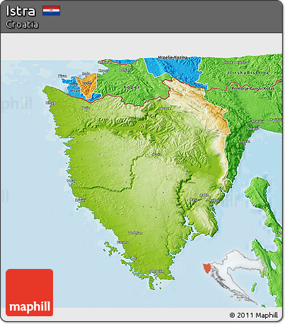 Physical 3D Map of Istra, political outside