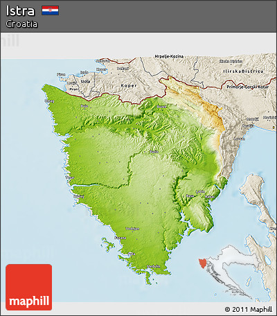 Physical 3D Map of Istra, shaded relief outside