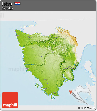 Physical 3D Map of Istra, single color outside