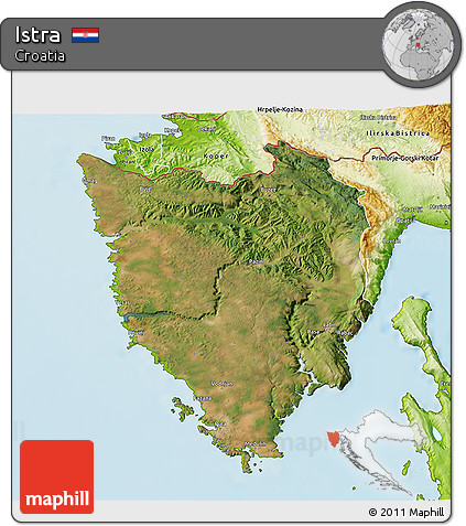 Satellite 3D Map of Istra, physical outside