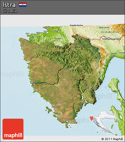 Satellite 3D Map of Istra, physical outside