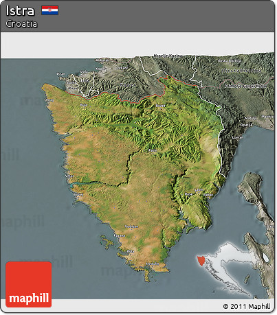 Satellite 3D Map of Istra, semi-desaturated
