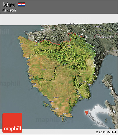 Satellite 3D Map of Istra, semi-desaturated