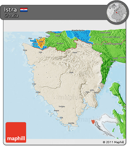 Shaded Relief 3D Map of Istra, political outside