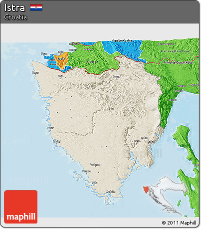 Shaded Relief 3D Map of Istra, political outside