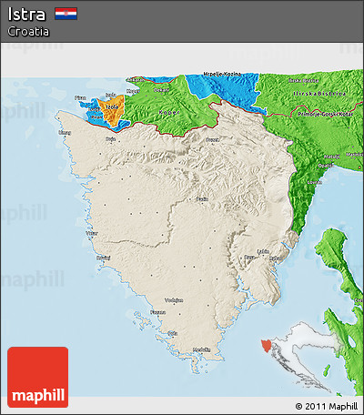 Shaded Relief 3D Map of Istra, political outside