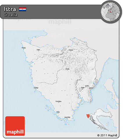Silver Style 3D Map of Istra, single color outside