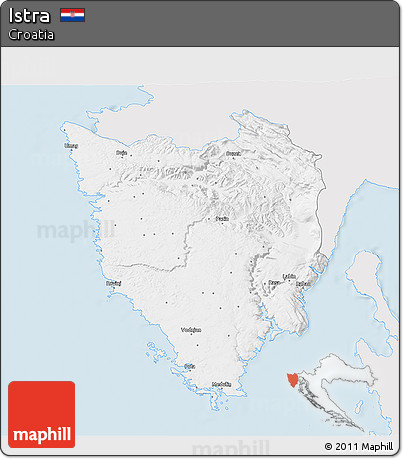 Silver Style 3D Map of Istra, single color outside