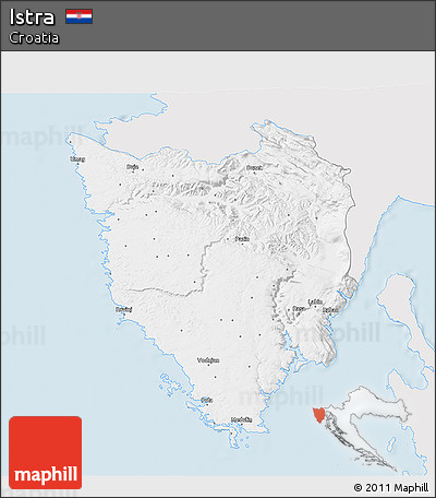 Silver Style 3D Map of Istra, single color outside