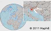 Gray Location Map of Istra, highlighted country, within the entire country, hill shading