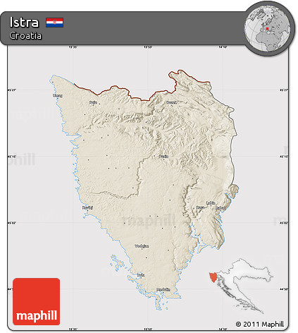 Shaded Relief Map of Istra, cropped outside