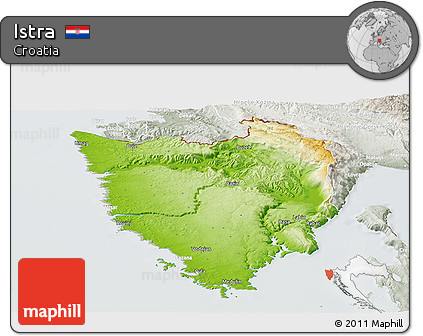 Physical Panoramic Map of Istra, lighten, semi-desaturated