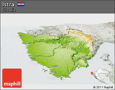 Physical Panoramic Map of Istra, lighten, semi-desaturated