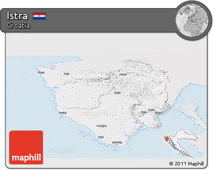 Silver Style Panoramic Map of Istra, single color outside