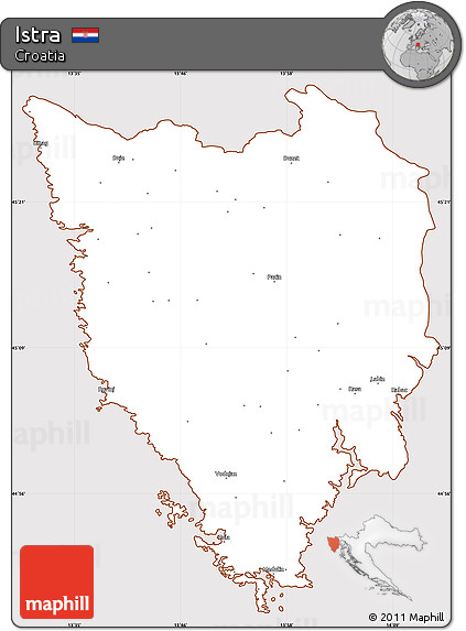 Classic Style Simple Map of Istra, cropped outside