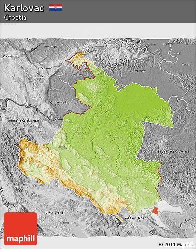Physical 3D Map of Karlovac, desaturated