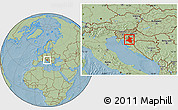 Savanna Style Location Map of Karlovac, hill shading