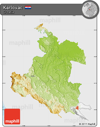 Physical Map of Karlovac, single color outside