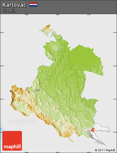 Physical Map of Karlovac, single color outside