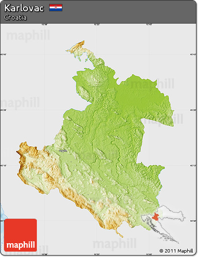Physical Map of Karlovac, single color outside
