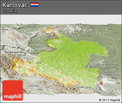 Physical Panoramic Map of Karlovac, semi-desaturated