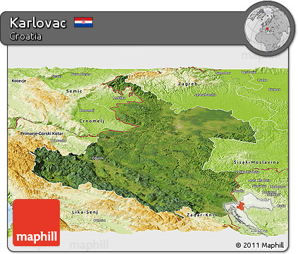 Satellite Panoramic Map of Karlovac, physical outside