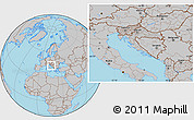 Gray Location Map of Croatia, hill shading inside