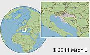 Gray Location Map of Croatia, savanna style outside