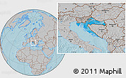 Political Location Map of Croatia, gray outside, hill shading