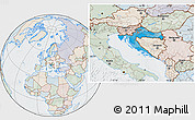 Political Location Map of Croatia, lighten, semi-desaturated