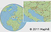 Savanna Style Location Map of Croatia, hill shading inside