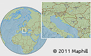 Savanna Style Location Map of Croatia, hill shading outside