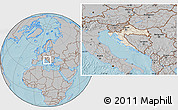 Shaded Relief Location Map of Croatia, gray outside, hill shading