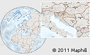 Shaded Relief Location Map of Croatia, lighten, semi-desaturated